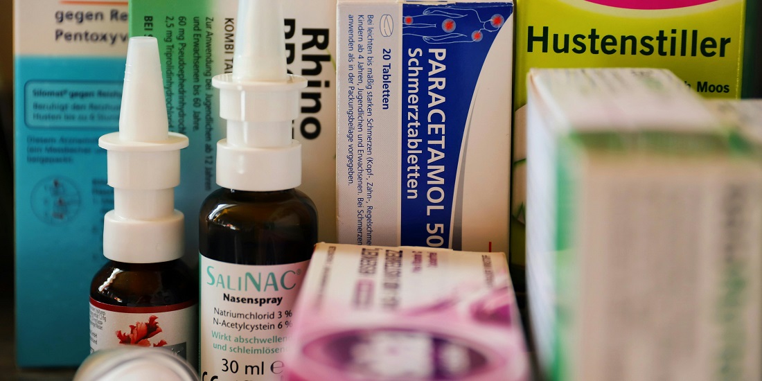 Nasal sprays and medications on a shelf